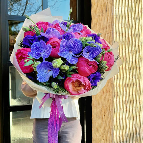 Velvet Coral Bliss Premium Peony Bouquet